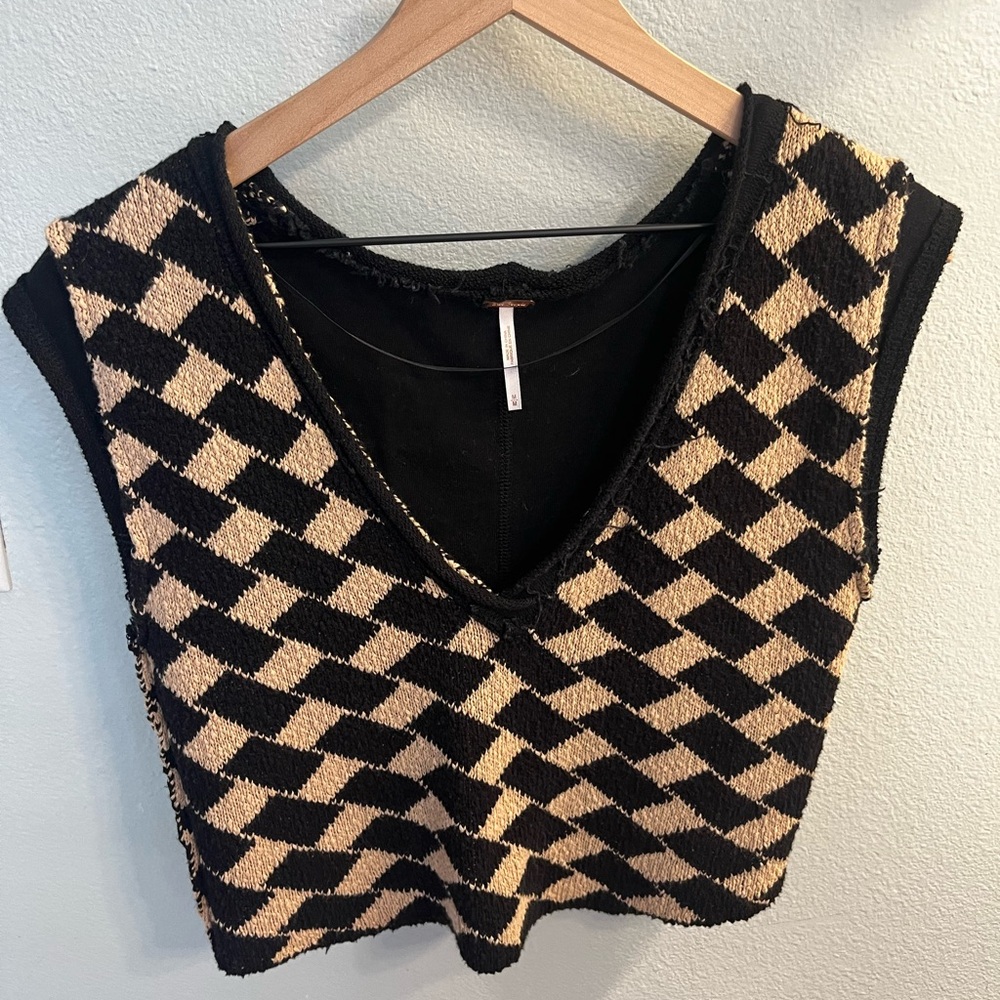 Free people Lola top checkered black and tan sweater vest - Picture 5 of 11